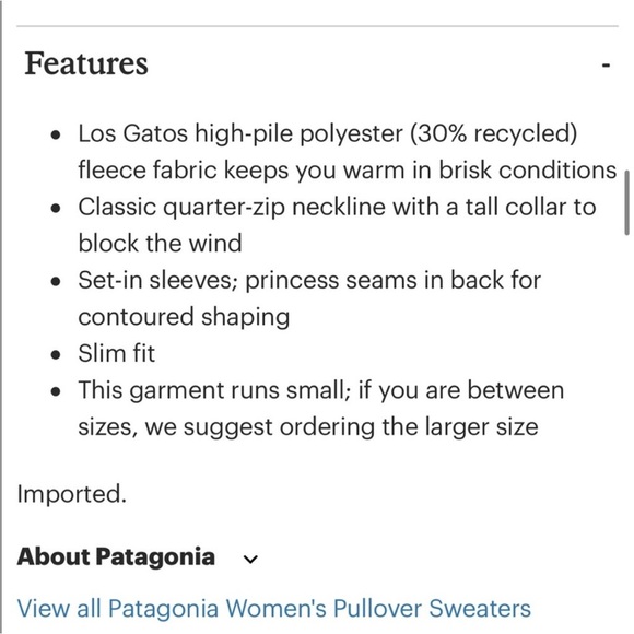 Patagonia Los Gatos 1/4 Zip Beech Brown High Pile Fleece Jacket Size Small - Picture 10 of 11